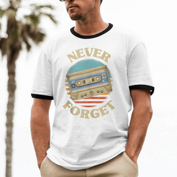 Retro Cassette Never Forget Nostalgia Vintage Unisex Cotton Ringer T-Shirt