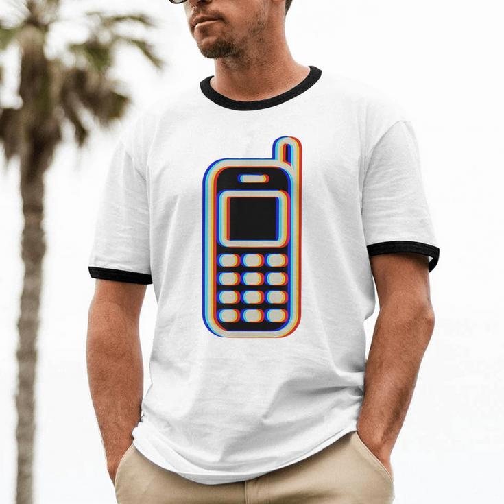 Retro Cell Vintage Mobile Phone 90s Nostalgia Vaporwave Fun Unisex Cotton Ringer T-Shirt