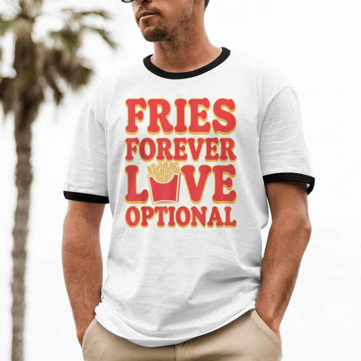 Retro Fast Food Nostalgia Vintage Diner Fries Shakes Burgers Unisex Cotton Ringer T-Shirt