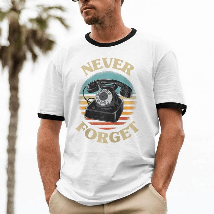 Retro Phone Never Forget Nostalgia Vintage Raglan Baseball Tee Unisex Cotton Ringer T-Shirt