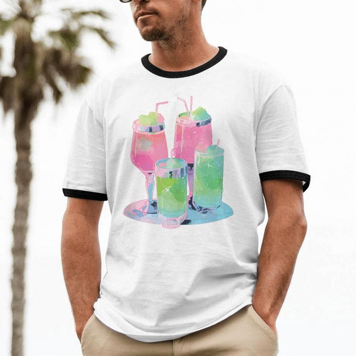 Retro Soft Drinks 80s 90s Nostalgia Cute Anime Aesthetic Tee Unisex Cotton Ringer T-Shirt