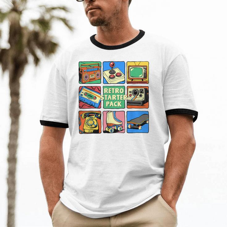Retro Starter Pack 80s 90s Vintage Nostalgia Cassette Tape Unisex Cotton Ringer T-Shirt