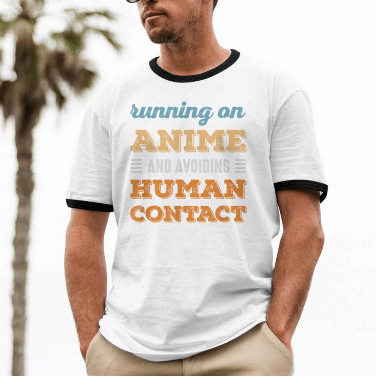Running On Anime Social Introvert Humor Vintage Unisex Cotton Ringer T-Shirt Running On Anime Social Introvert Humor Vintage Unisex Cotton Ringer T-Shirt