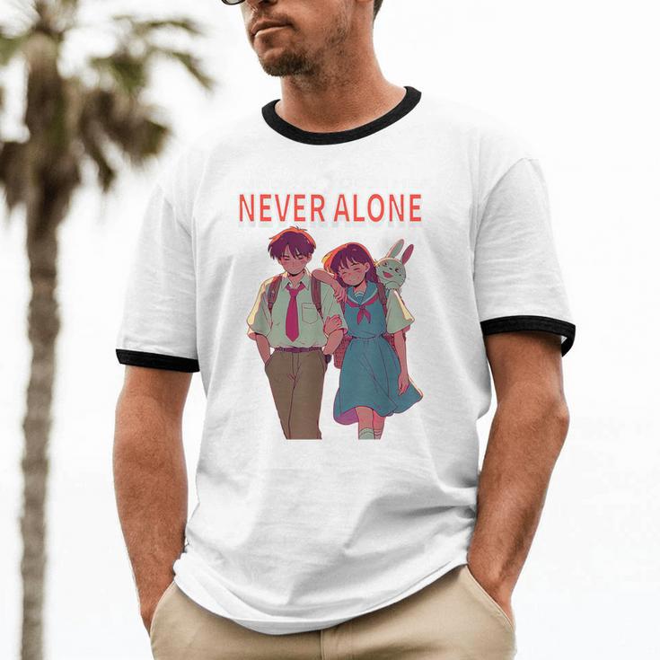 Running Together Always Connected Anime Nostalgia Message Unisex Cotton Ringer T-Shirt