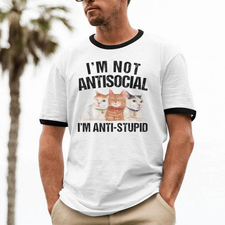 Sarcasm Cat Sarcastic Introvert Antisocial Cat Lover Unisex Cotton Ringer T-Shirt