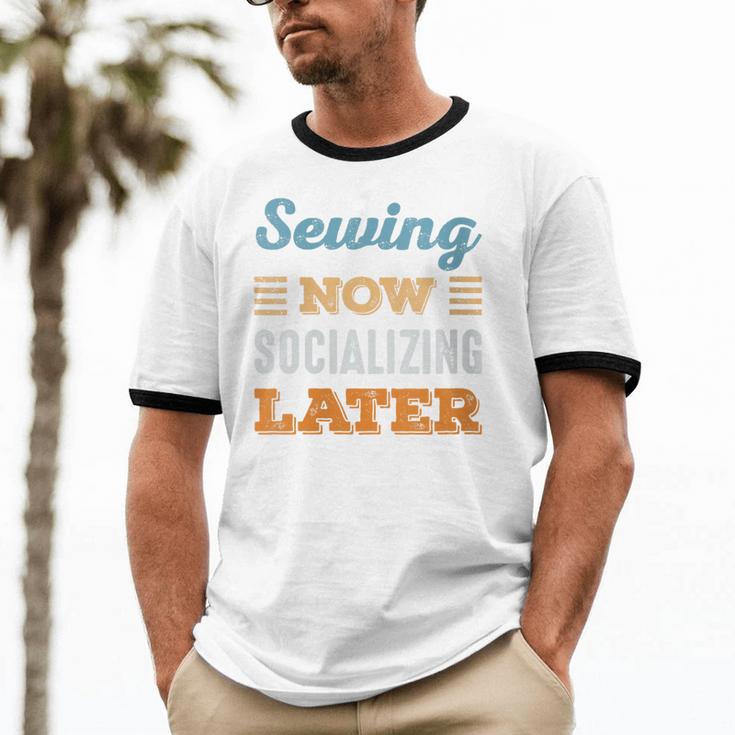 Sewing Now Minimal Socializing Introvert Vintage Unisex Cotton Ringer T-Shirt Sewing Now Minimal Socializing Introvert Vintage Unisex Cotton Ringer T-Shirt