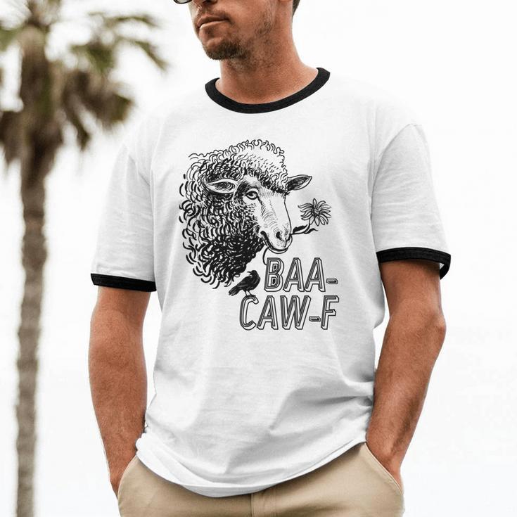 Sheep Baa Crow Caw Back Off Pun Tee For Introverts & Teens Unisex Cotton Ringer T-Shirt