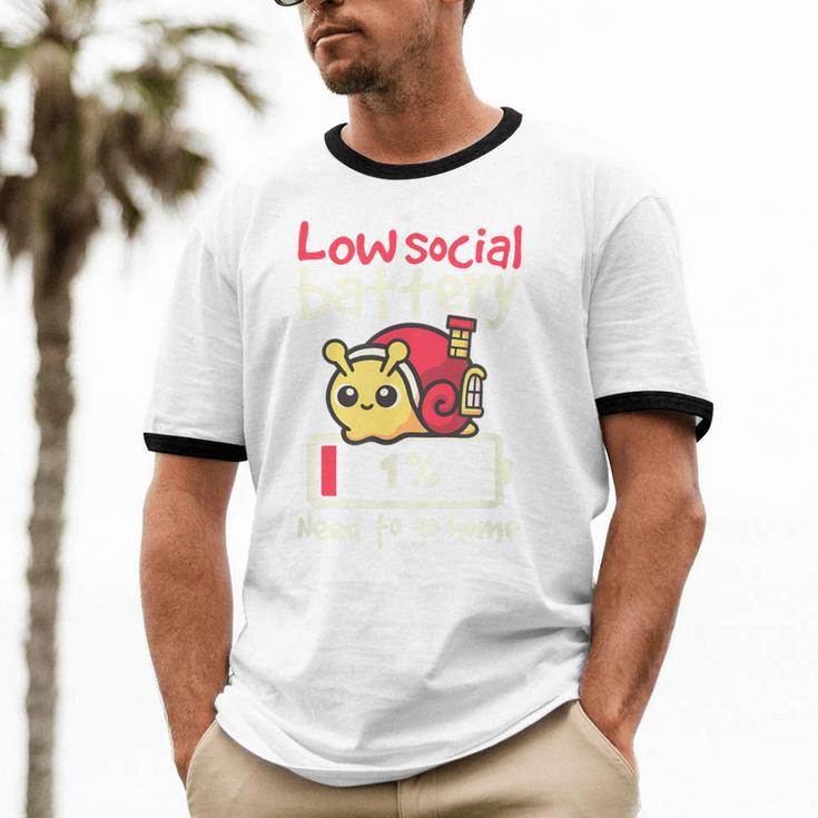 Snail Low Social Battery Need To Go Home Tee For Introvert Unisex Cotton Ringer T-Shirt Snail Low Social Battery Need To Go Home Tee For Introvert Unisex Cotton Ringer T-Shirt