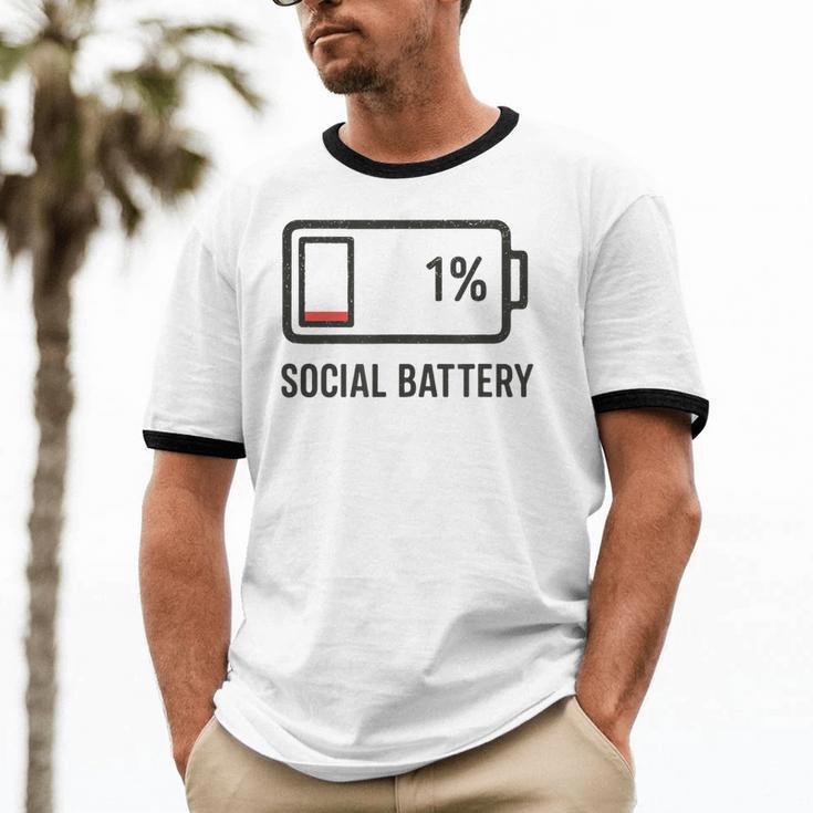 Social Battery 1 Shirt Introvert Anti Social Tee Gif Unisex Cotton Ringer T-Shirt