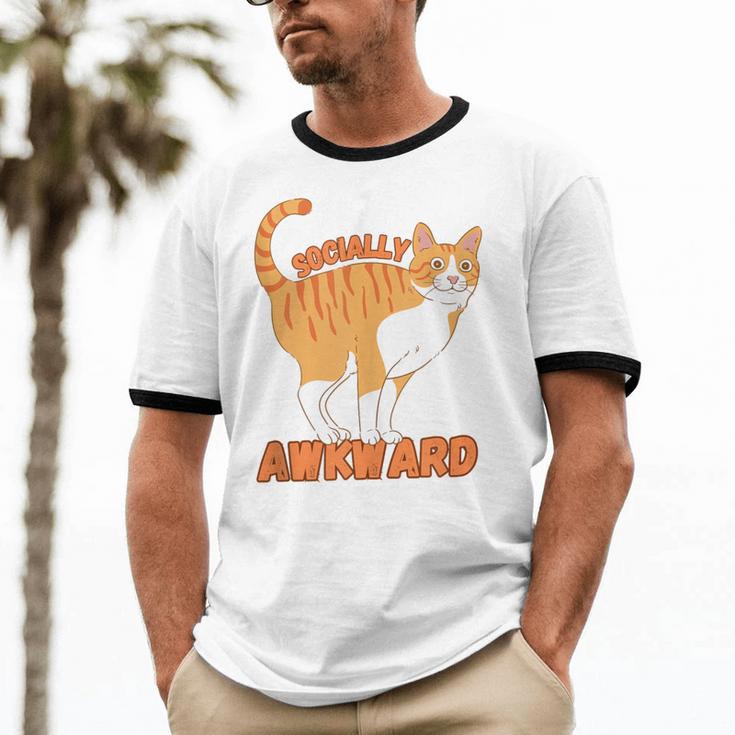 SOCIALLY AWKWARD FUNNY CAT ANTISOCIAL INTROVERT WEIRD Unisex Cotton Ringer T-Shirt