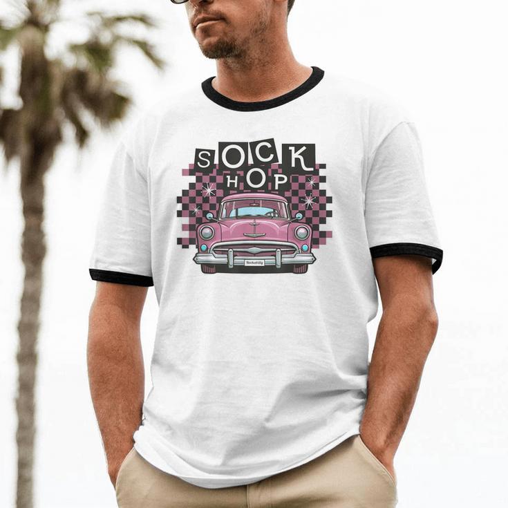 Sock Hop 50s Classic Car Nostalgia 1950s Greaser Unisex Cotton Ringer T-Shirt