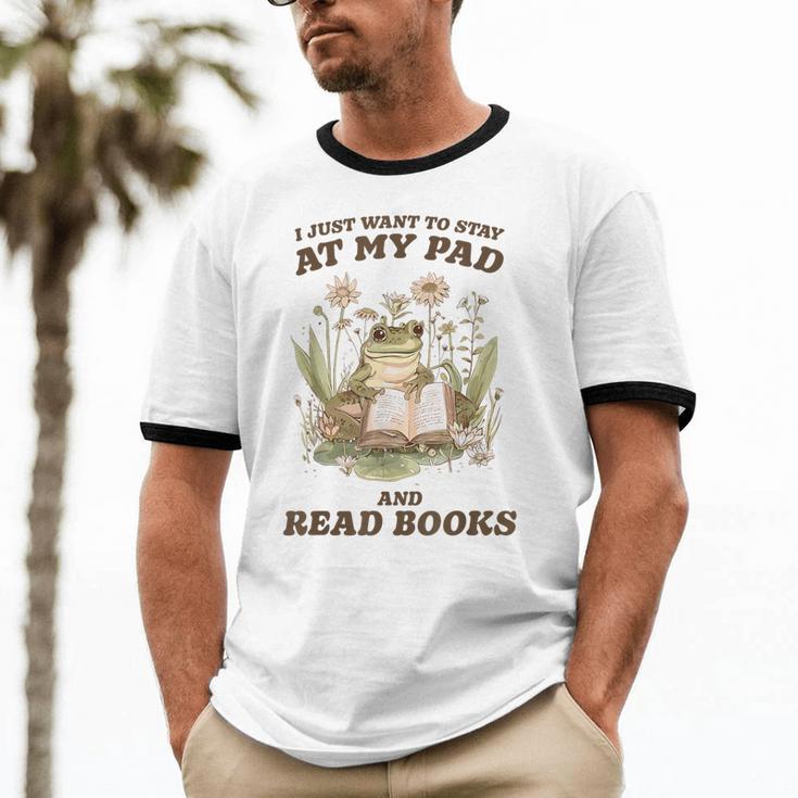 Stay At My Pad And Read Books Frog Introvert Reading Unisex Cotton Ringer T-Shirt Stay At My Pad And Read Books Frog Introvert Reading Unisex Cotton Ringer T-Shirt