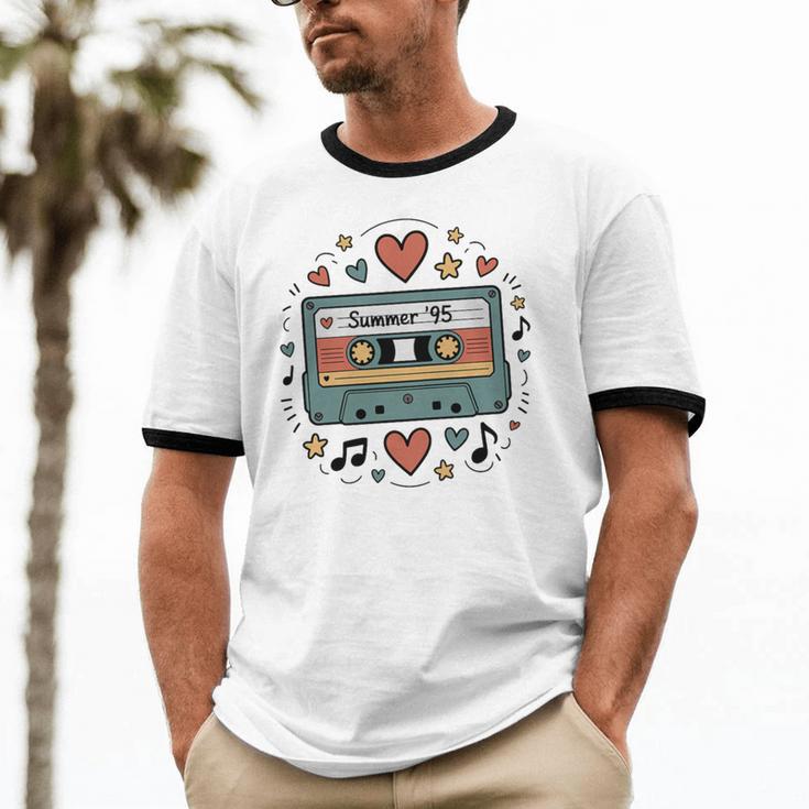 Summer ’95 Retro Cassette Tape Nostalgia Music Lover Premium Tri-Blend Unisex Cotton Ringer T-Shirt