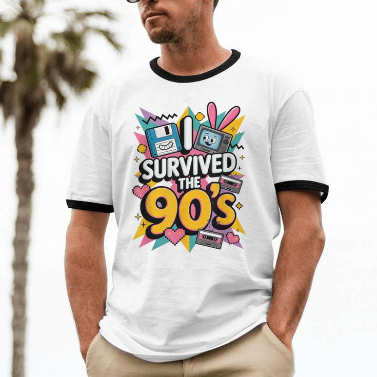 I Survived The 90s – Cute Retro Cartoon Nostalgia Unisex Cotton Ringer T-Shirt I Survived The 90s – Cute Retro Cartoon Nostalgia Unisex Cotton Ringer T-Shirt