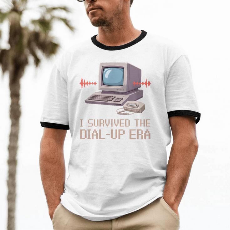 I Survived The Dial-Up Era Retro 90s Nostalgia Premium Tri-Blend Unisex Cotton Ringer T-Shirt