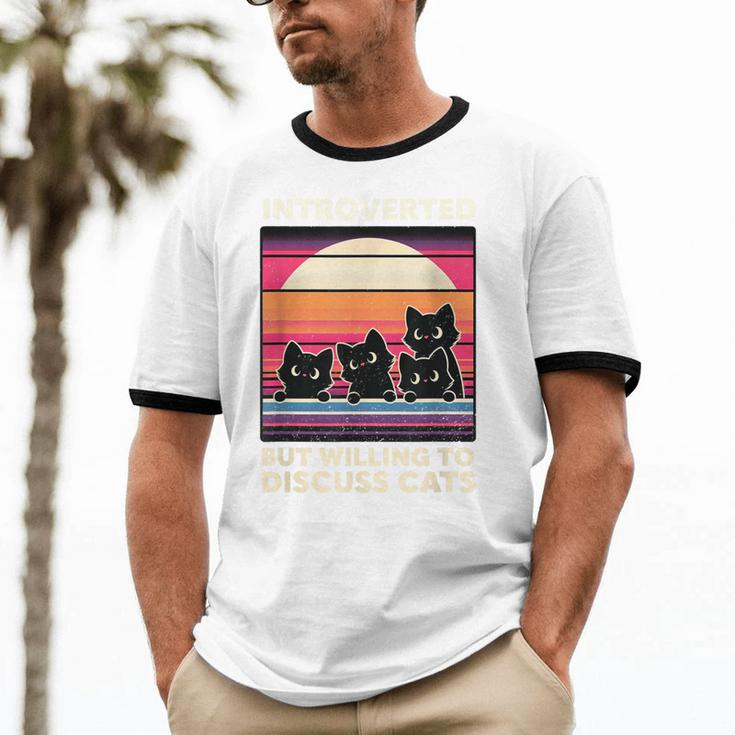Unique Art For Introverted Cat Fans -Adults Cat Humorous Introvert Small Unisex Cotton Ringer T-Shirt