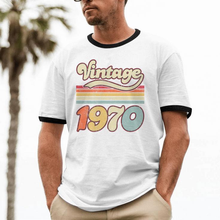 Vintage 1970 Birthday Retro Style 70's Born Nostalgia Outfit Premium Tri-Blend Unisex Cotton Ringer T-Shirt