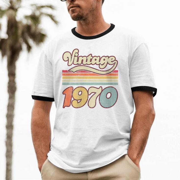 Vintage 1970 Birthday Retro Style 70's Born Nostalgia Outfit Unisex Cotton Ringer T-Shirt