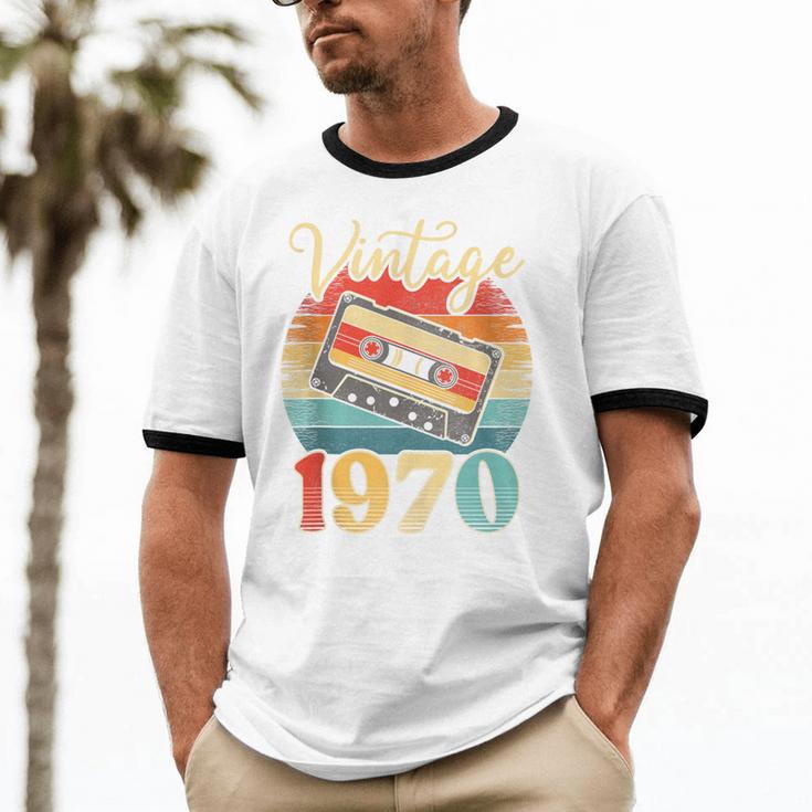 Vintage 1970 Retro Cassette Tape 70s Born Nostalgia Birthday Unisex Cotton Ringer T-Shirt