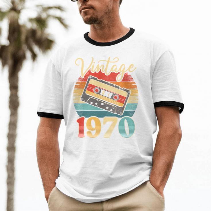 Vintage 1970 Retro Cassette Tape 70s Born Nostalgia Birthday Unisex Cotton Ringer T-Shirt