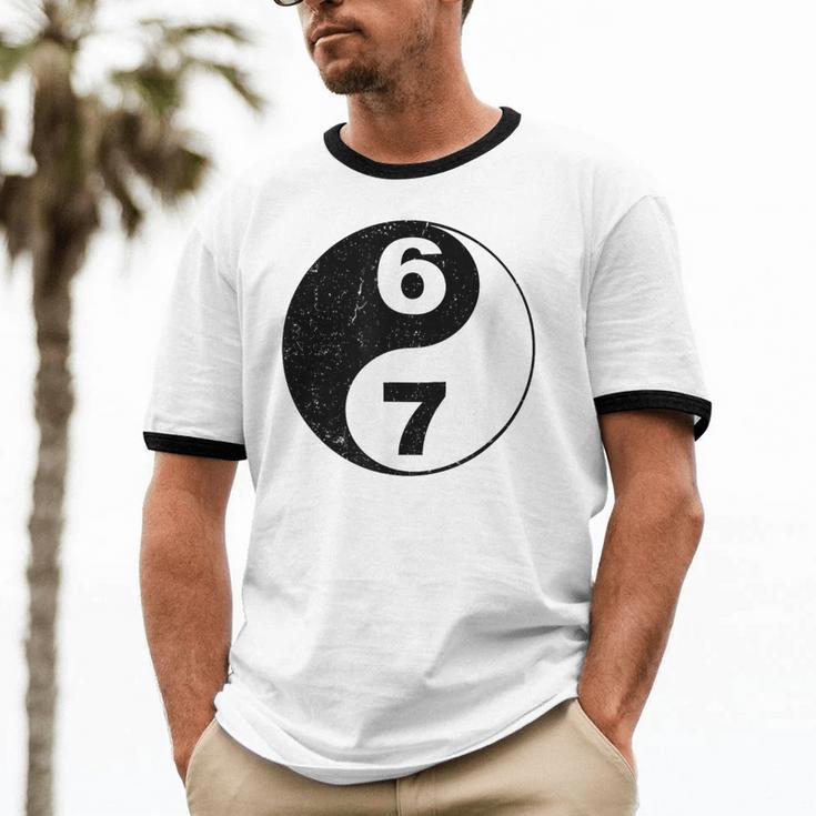 Vintage 6 7 Yin Yang Namaste Six Seven Nostalgia Unisex Cotton Ringer T-Shirt