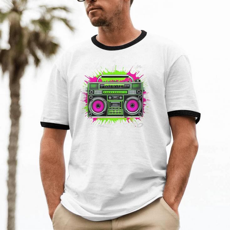 Y2K Home DJ Quarantine Nostalgia Boombox Party Unisex Cotton Ringer T-Shirt