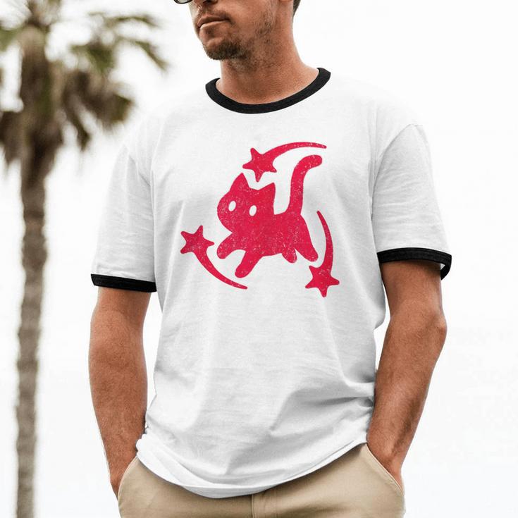Yk2 Grunge Scary Cat With Shooting Stars 90s Nostalgia Unisex Cotton Ringer T-Shirt Yk2 Grunge Scary Cat With Shooting Stars 90s Nostalgia Unisex Cotton Ringer T-Shirt
