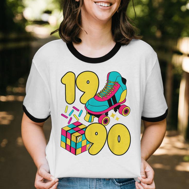 1990 Retro Raised In The 90s Old School Nostalgia Vibes Unisex Cotton Ringer T-Shirt