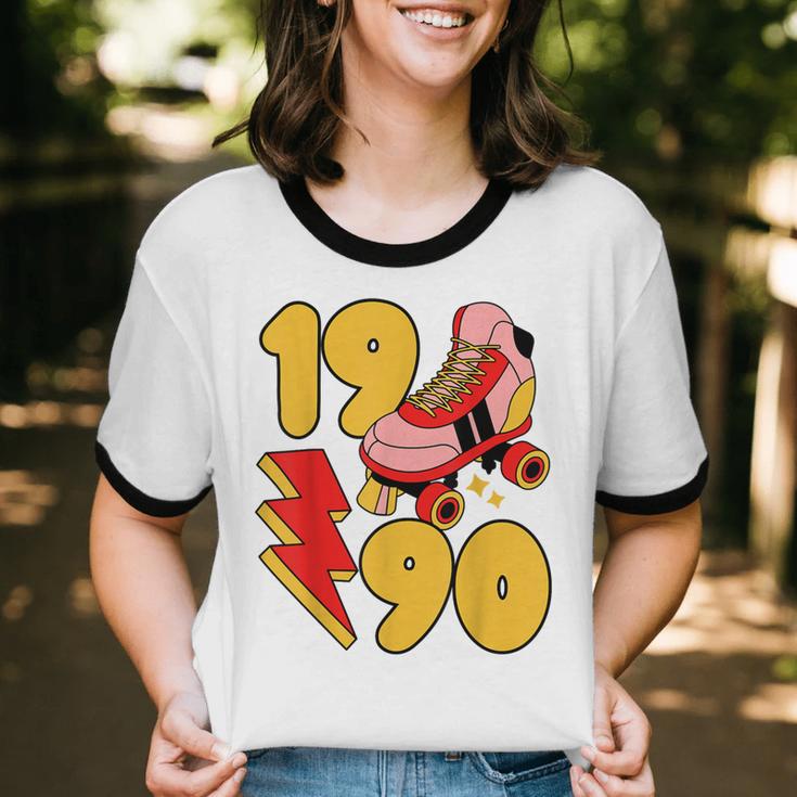 1990 Retro Roller Skate Vintage 90s Nostalgia Collector Unisex Cotton Ringer T-Shirt