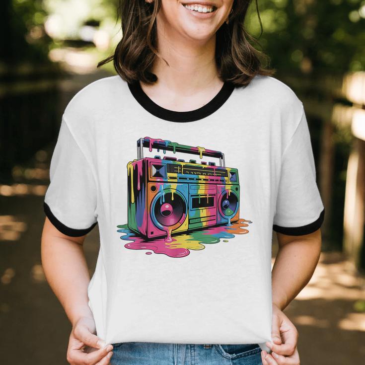 80s 90s Hip Hop Nostalgia Retro Boombox Music Lovers Unisex Cotton Ringer T-Shirt