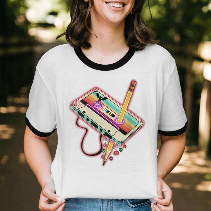 80s 90s Retro Halloween's Party Costume Nostalgia Cassette Unisex Cotton Ringer T-Shirt