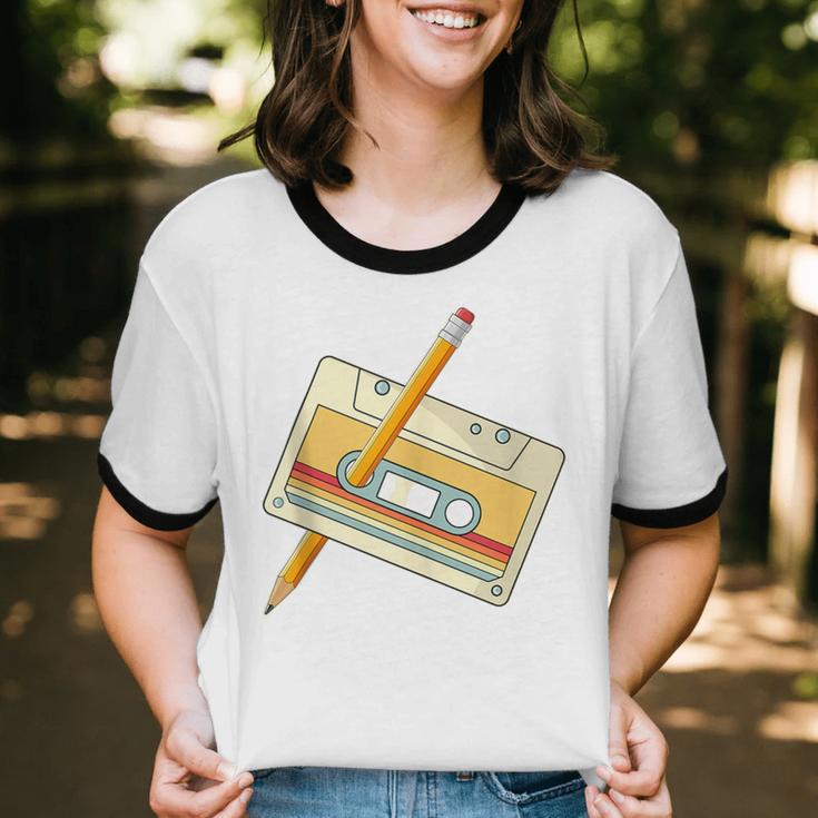 80's 90's Retro Music Party Costume Nostalgia Cassette Unisex Cotton Ringer T-Shirt