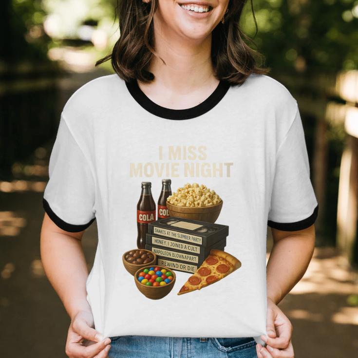 80's & 90's Nostalgia T- Shirt I Miss Movie Night Unisex Cotton Ringer T-Shirt