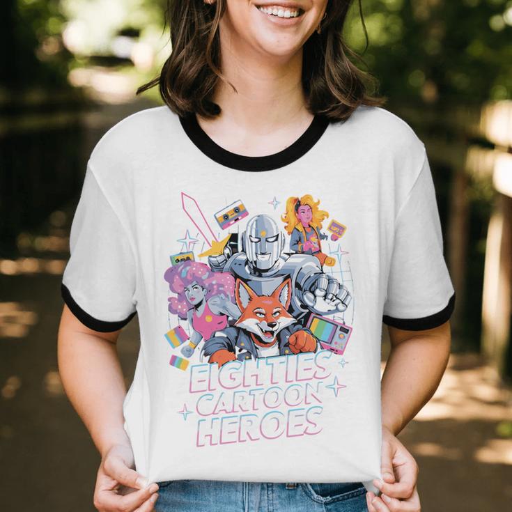 80's Cartoon Heroes Apparel For Retro Nostalgia Fans Unisex Cotton Ringer T-Shirt