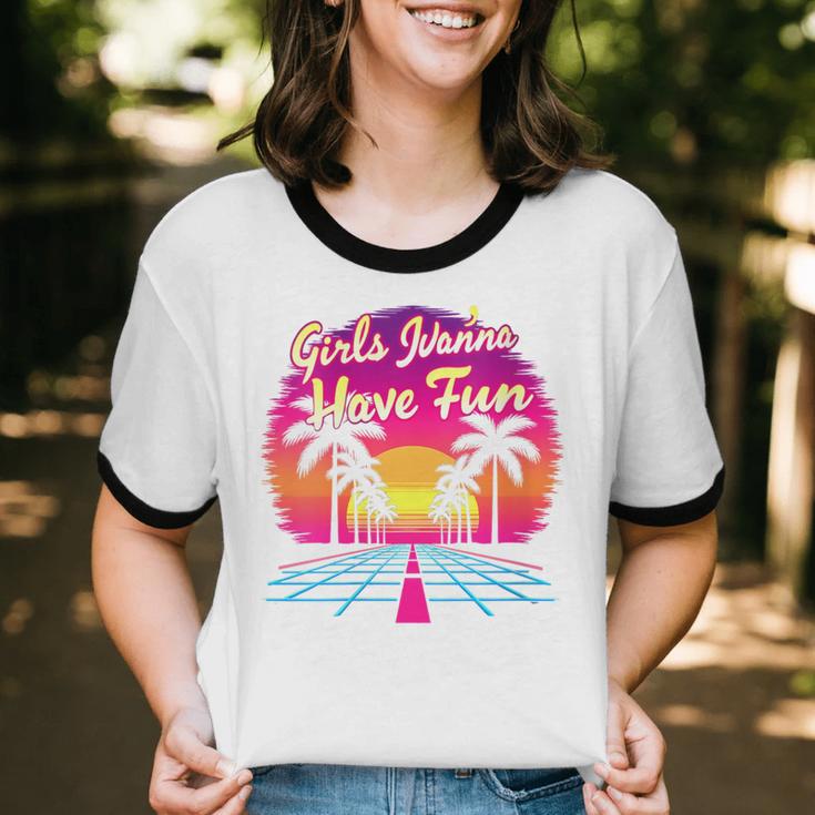 80s Fashion Girls Just Wanna Have Fun 1980s Nostalgia Unisex Cotton Ringer T-Shirt