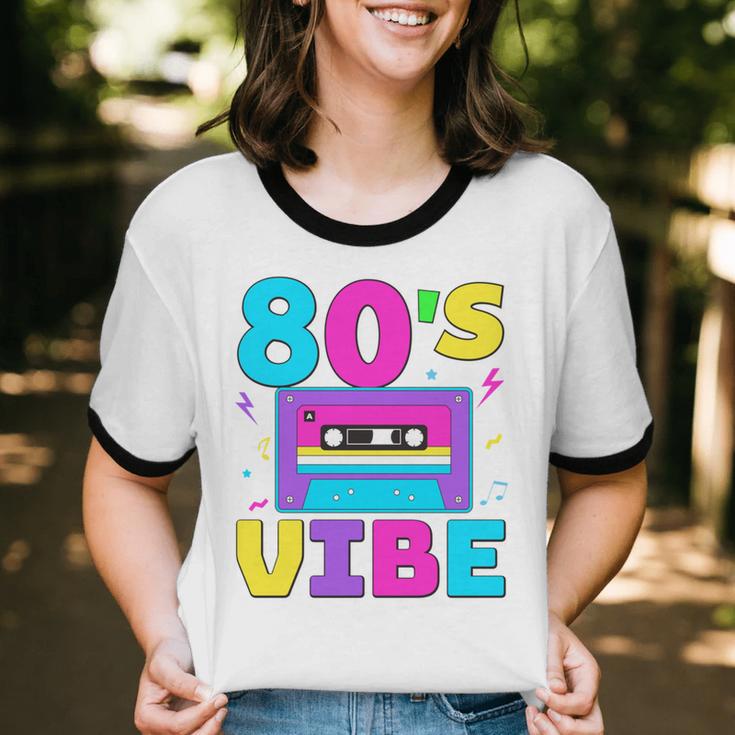 80's Vibe Retro Style Cassette Tape Nostalgia 1980s Party Unisex Cotton Ringer T-Shirt