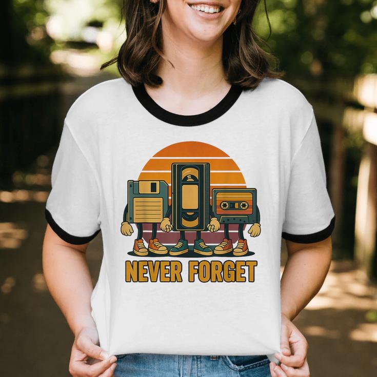 90s Nostalgia Never Forget Retro Unisex Cotton Ringer T-Shirt