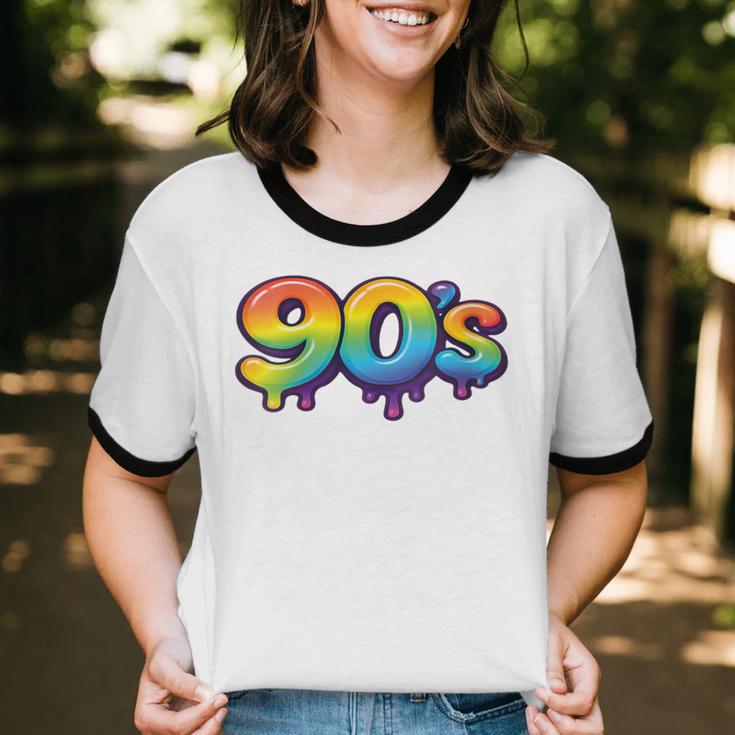 90s Retro Pop Art Rainbow Lips Nostalgia Costume 90s Unisex Cotton Ringer T-Shirt