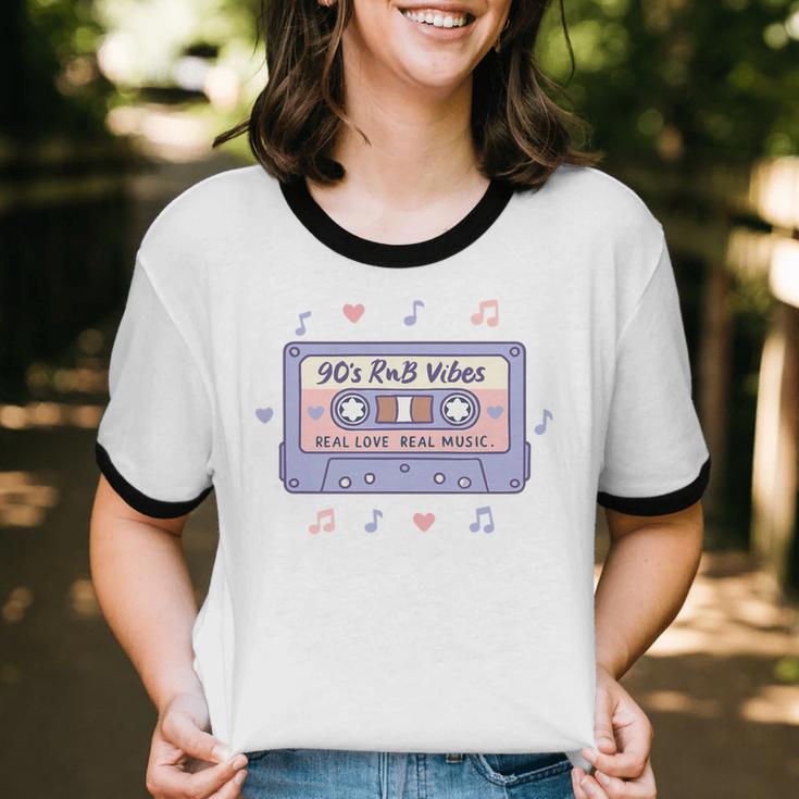 90s RNB Vibes Cassette – Retro Music Nostalgia RNB Cassette Premium Tri-Blend Unisex Cotton Ringer T-Shirt