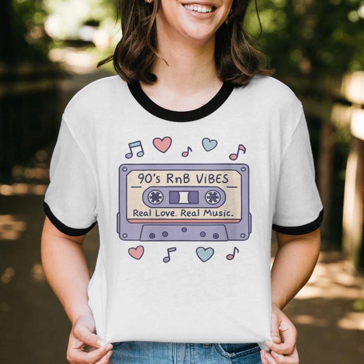 90s RNB Vibes Cassette – Retro Music Nostalgia RNB Cassette Unisex Cotton Ringer T-Shirt