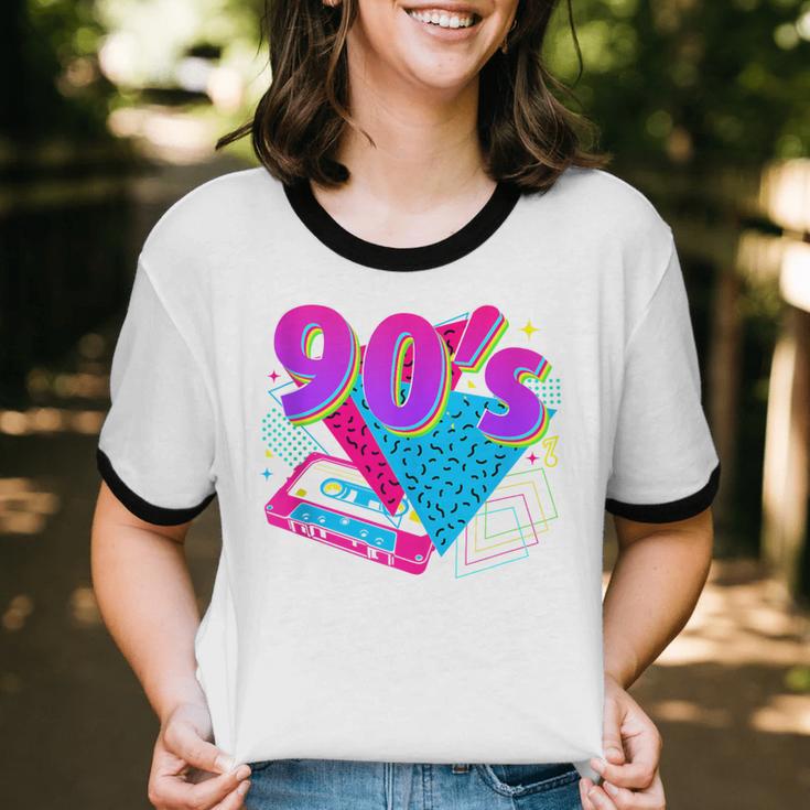 90's Vibe Retro Style Cassette Tape Nostalgia 1990s Party Unisex Cotton Ringer T-Shirt