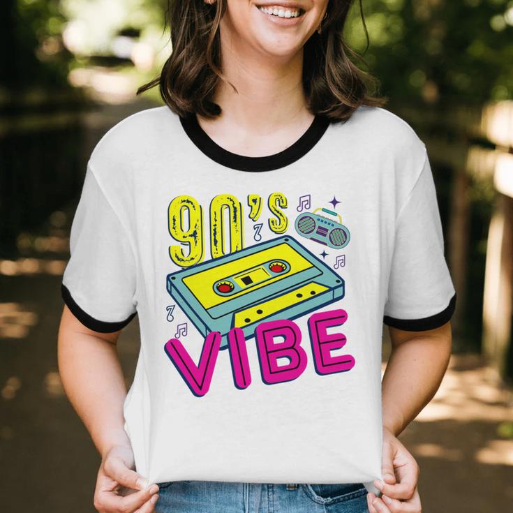 90's Vibe Retro Style Cassette Tape Nostalgia 1990s Party Unisex Cotton Ringer T-Shirt