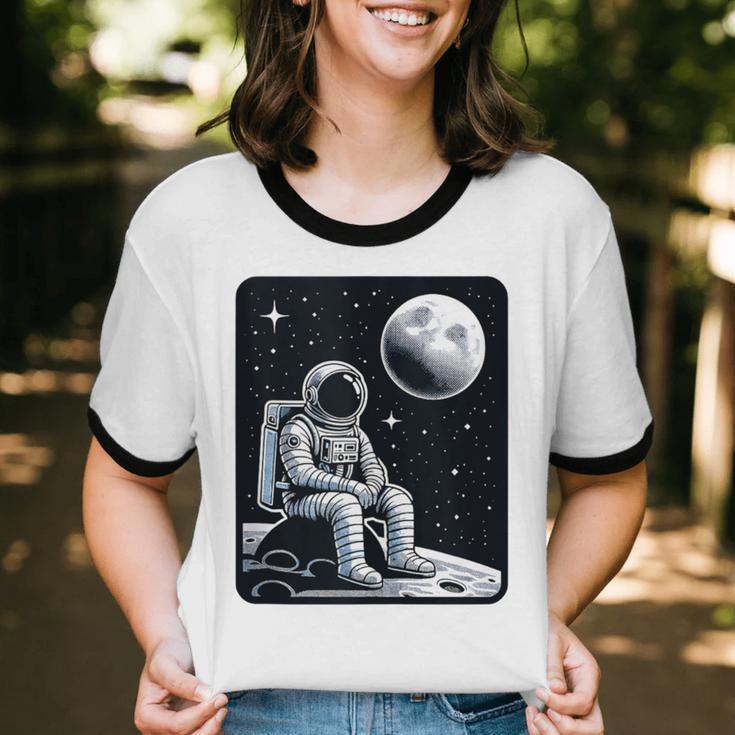 Aesthetic Spaceman Astronaut On The Moon Space Introvert Unisex Cotton Ringer T-Shirt