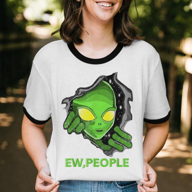Alien Face Ew People UFO Introvert Meme Men Women Kids Unisex Cotton Ringer T-Shirt