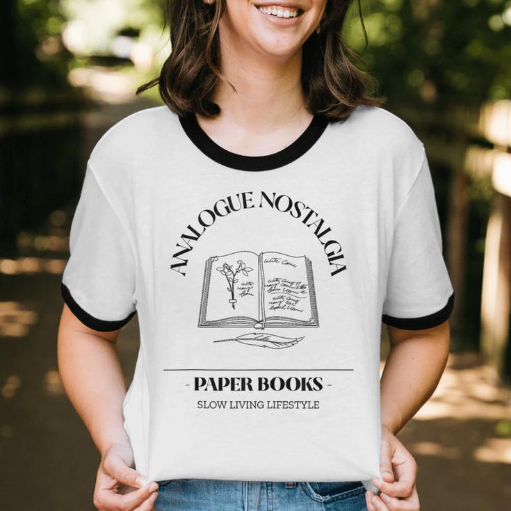 Analogue Nostalgia Paper Books Book Graphic Unisex Cotton Ringer T-Shirt