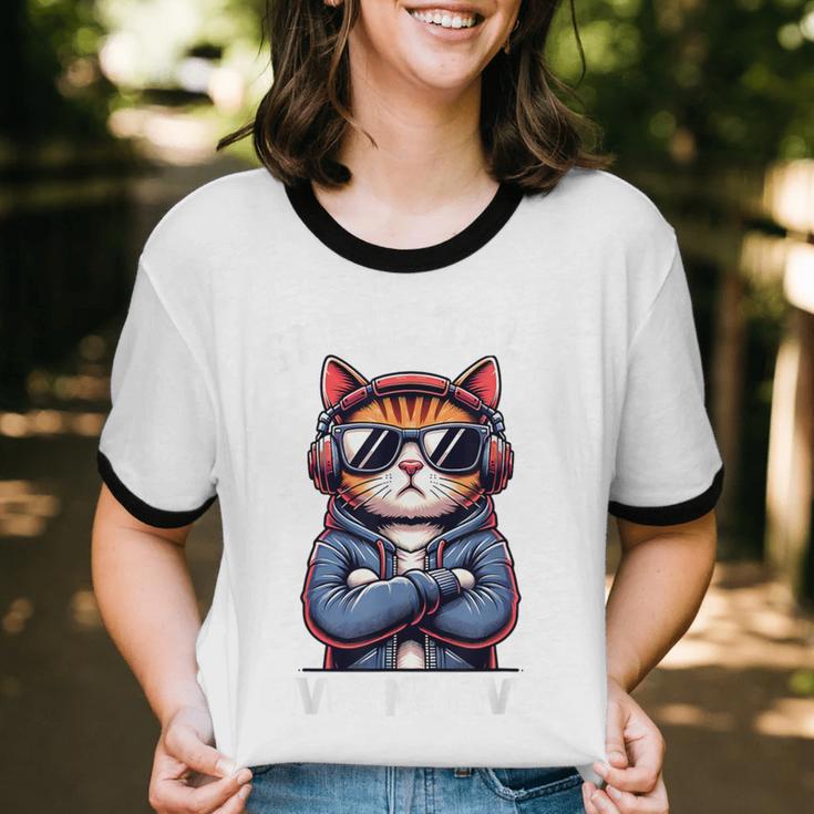 Anti Social Anxiety Mindfulness No Small Talk Introvert Cat Men Women Unisex Cotton Ringer T-Shirt