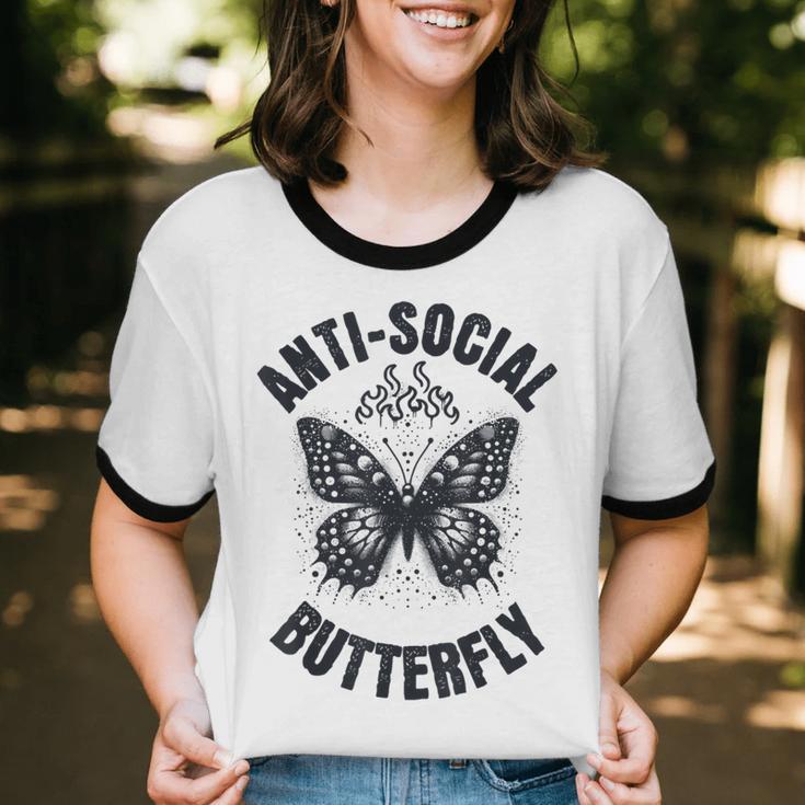 Anti-Social Butterfly Awkward Introvert Homebody Humor Unisex Cotton Ringer T-Shirt Anti-Social Butterfly Awkward Introvert Homebody Humor Unisex Cotton Ringer T-Shirt