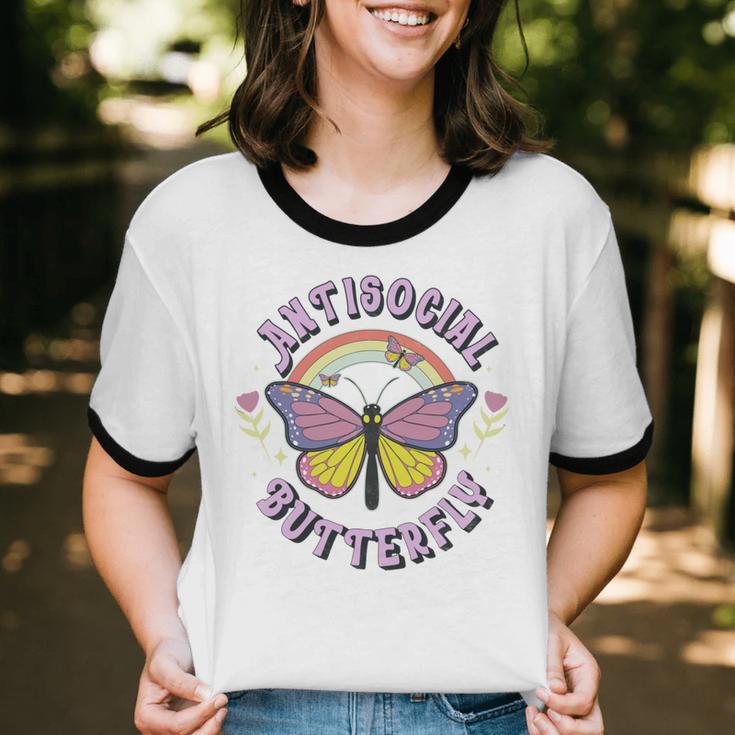 Antisocial Butterfly Groovy t For Introvert Men Women Girls Unisex Cotton Ringer T-Shirt Antisocial Butterfly Groovy t For Introvert Men Women Girls Unisex Cotton Ringer T-Shirt