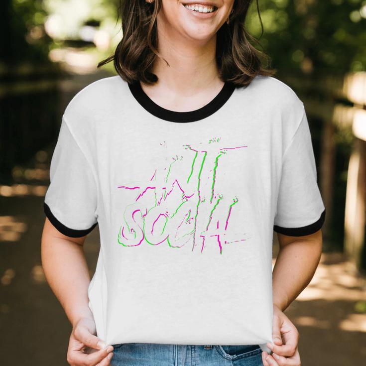 Antisocial Introvert I Hate People Antisocial Club EDM Premium Tri-Blend Unisex Cotton Ringer T-Shirt