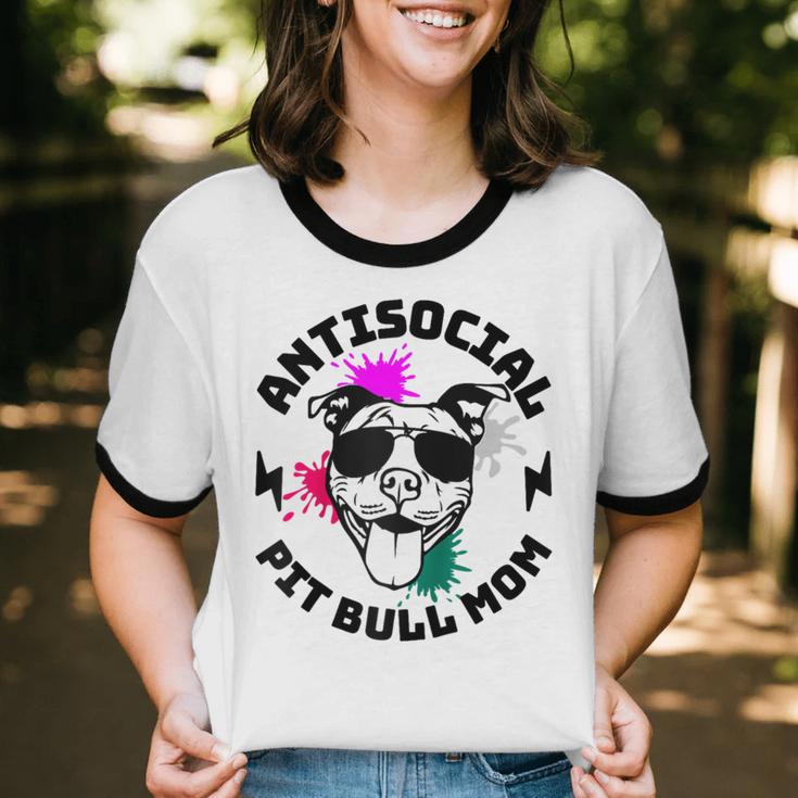 Antisocial Pit Bull Mom Pittie Introvert Dog Lover Pit Bull Raglan Baseball Tee Unisex Cotton Ringer T-Shirt